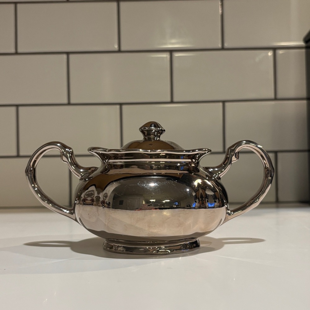 Vintage Price Kensington Silver Luster Sugar Bowl- Made in England